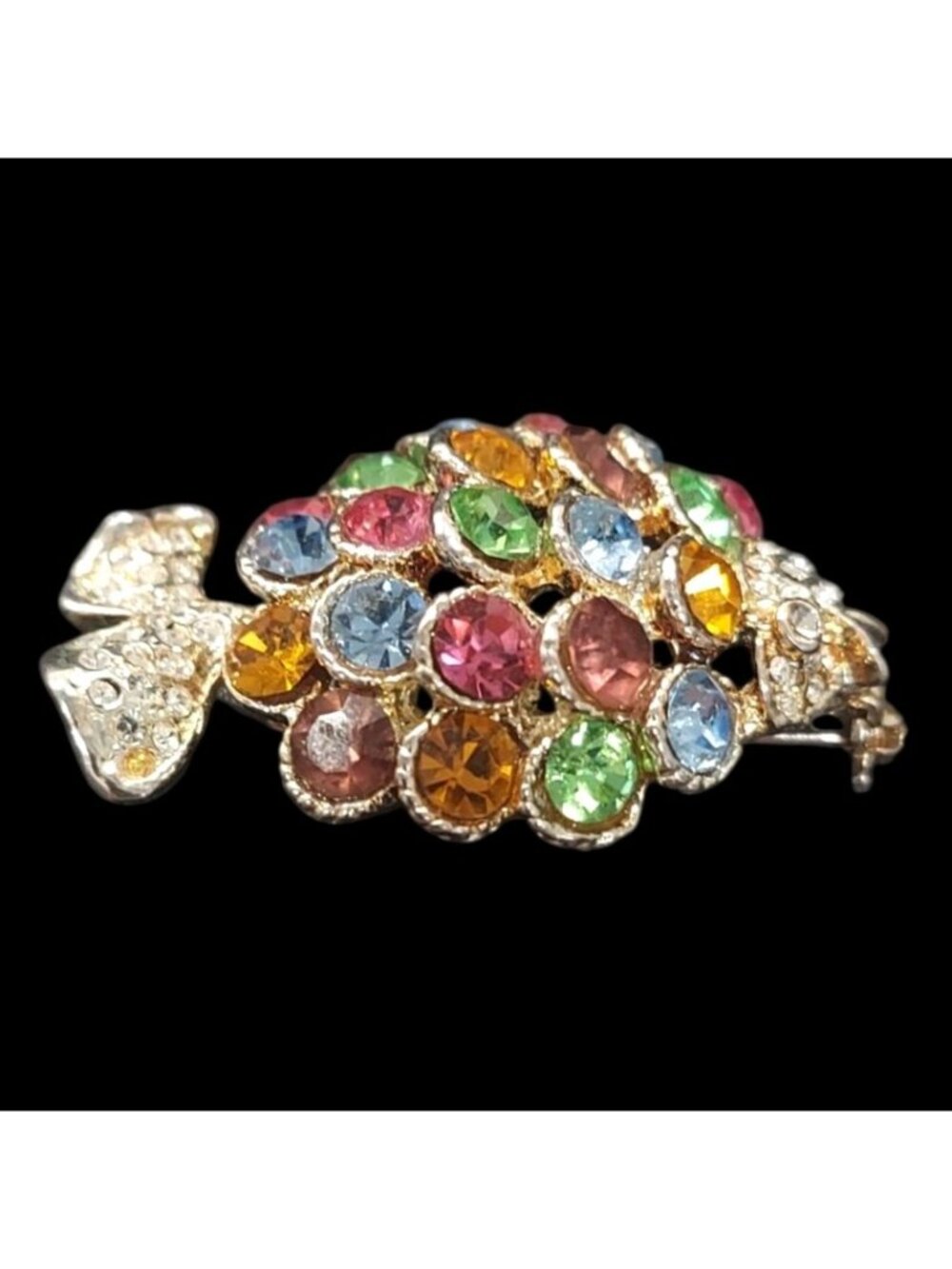 Puffer Fish Rhinestone Brooch Pin Silver Tone Multicolor Crystal Statement Beach - Picture 3 of 8
